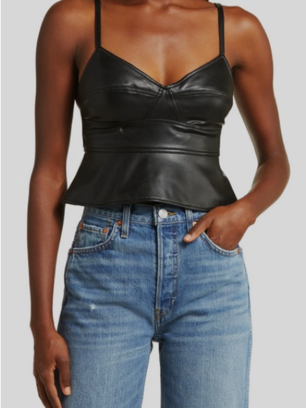 Black Faux Leather Peplum Cami Top new with tags size small